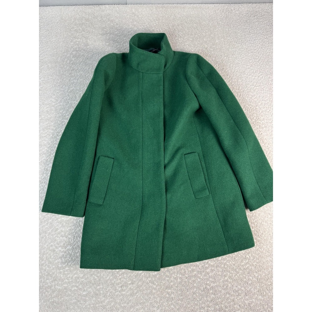 J.Crew Mercantile Coat Womens 4 Green Wool Blend Funnel Neck Lined Pockets